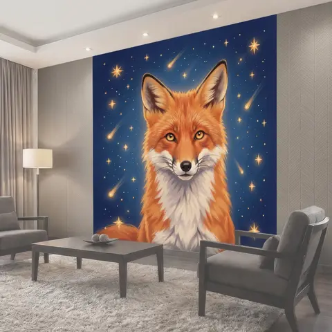 Фотообои Лис с космическим фоном и звёздами