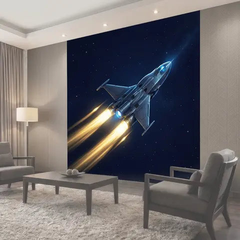 Фотообои Космический истребитель с реактивным следом