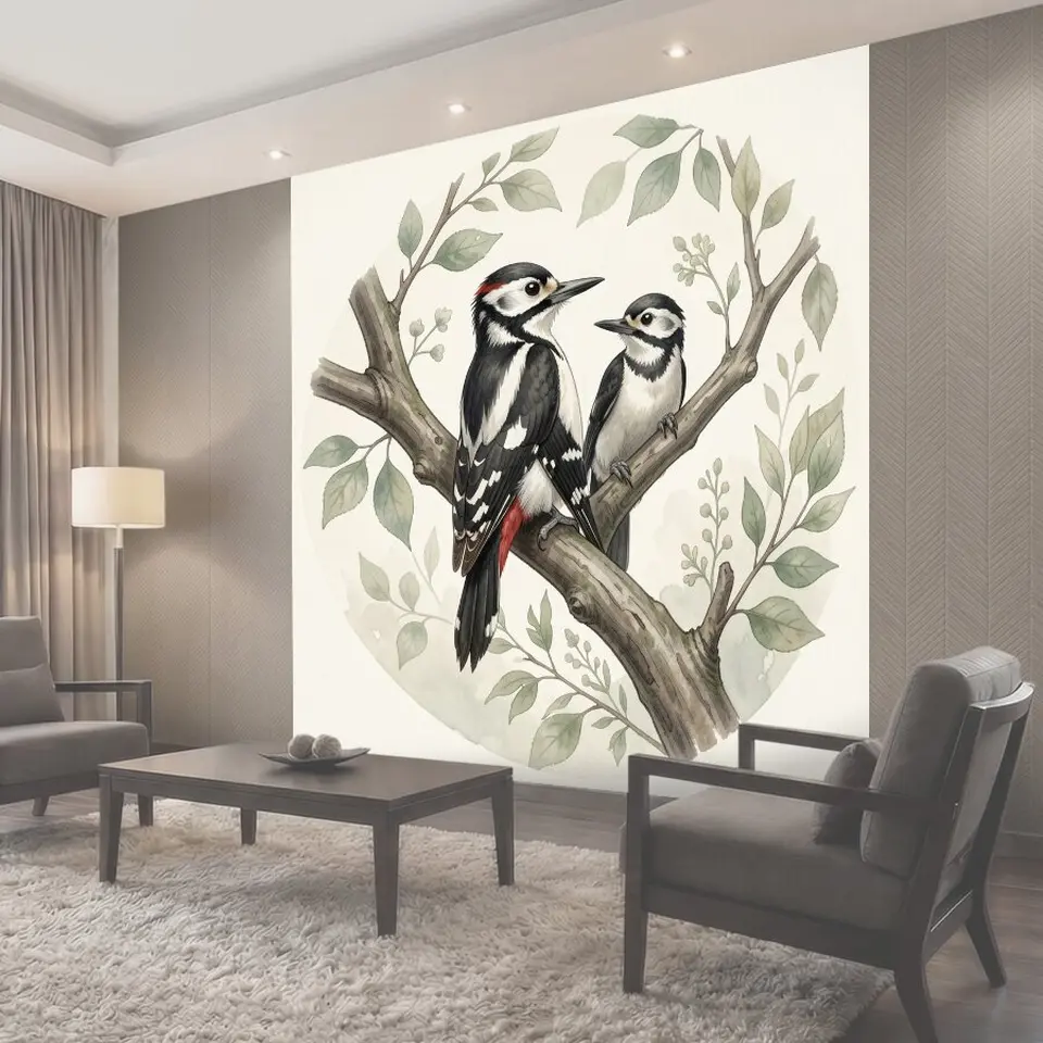 Фотообои Два дятла на ветке