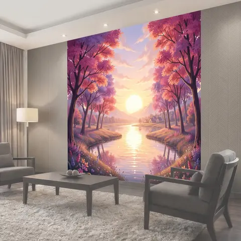 Фотообои Сказочный лесной пейзаж с рекой