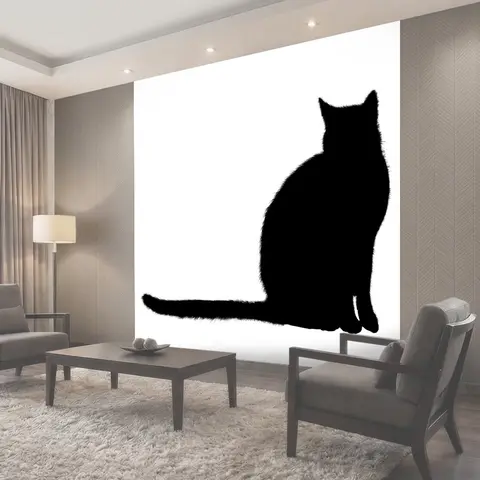 Фотообои Ситэйт Ситэта Черный силуэт сидящего кота кошка