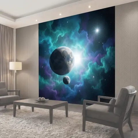 Фотообои Космический пейзаж с двумя планетами