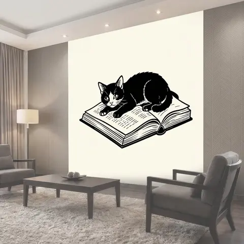 Фотообои Чёрный кот на раскрытой книге