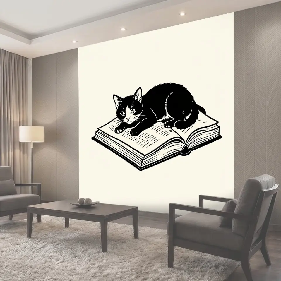 Фотообои Чёрный кот на раскрытой книге
