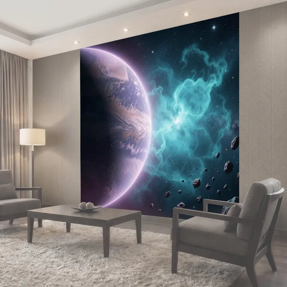 Фотообои Космический пейзаж с планетой и туманностью