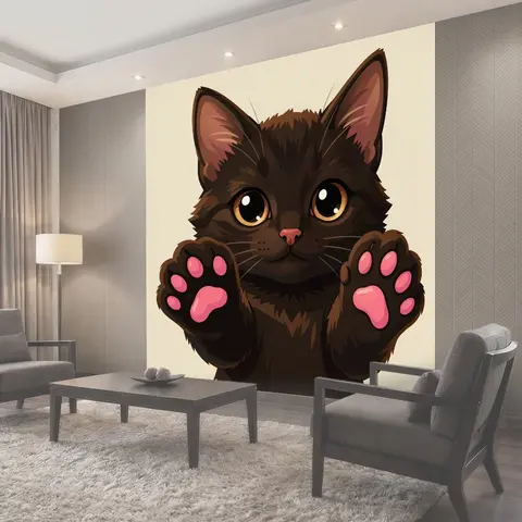 Фотообои Милый черный котик с лапками