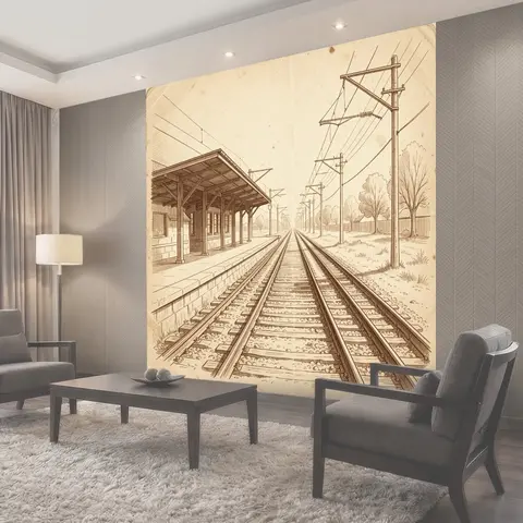 Фотообои Винтажный перрон и рельсы
