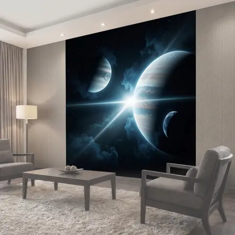 Фотообои Космос с планетами и звездой