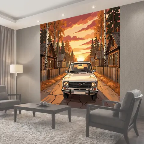 Фотообои Ретро автомобиль на закатной улице