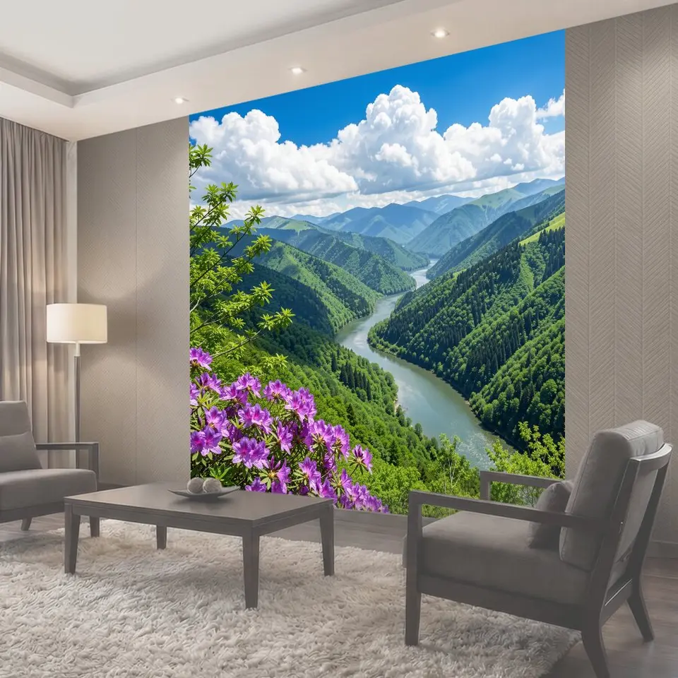 Фотообои Зелёные горы и извилистая река