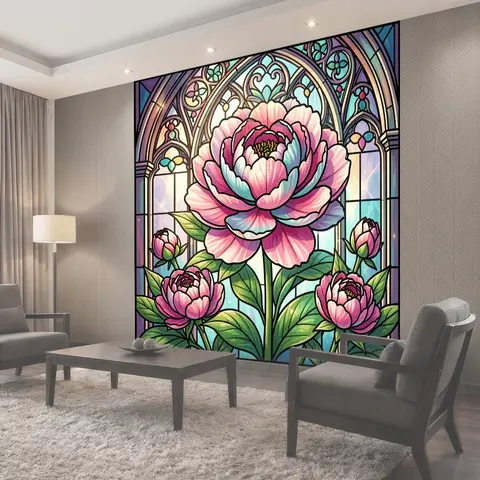 Фотообои Розовые пионы в витраже