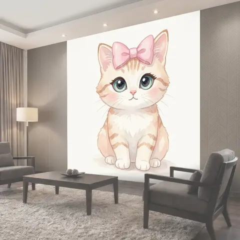 Фотообои Акварельный котик с бантом
