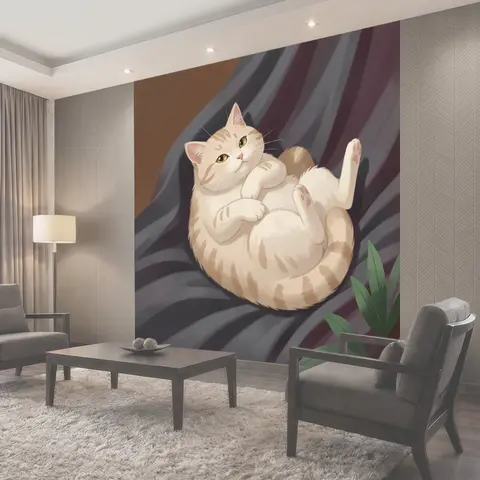 Фотообои Лежащий рыжеватый кот на драпировке