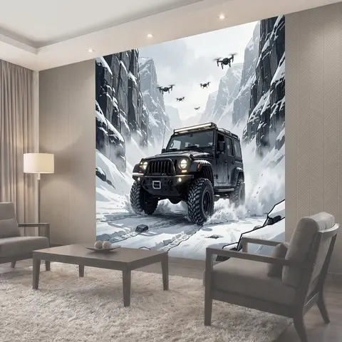 Фотообои Внедорожник в снежном каньоне