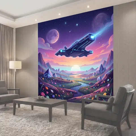 Фотообои Космический истребитель над долиной