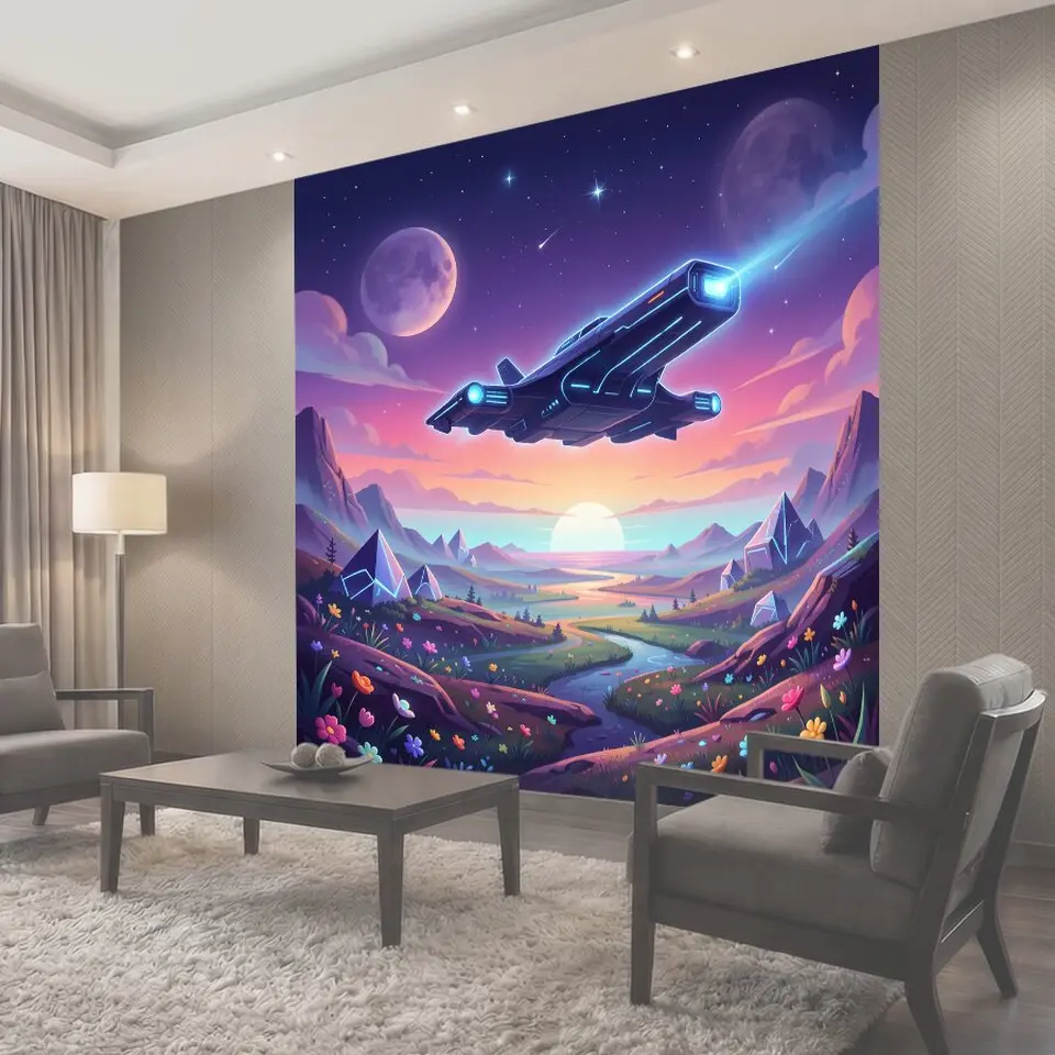Фотообои Космический истребитель над долиной