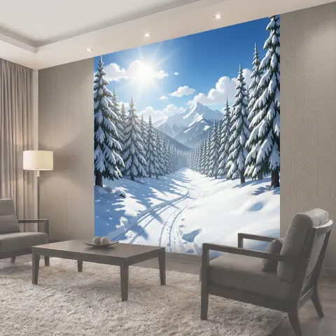 Фотообои Зимний лес с горами