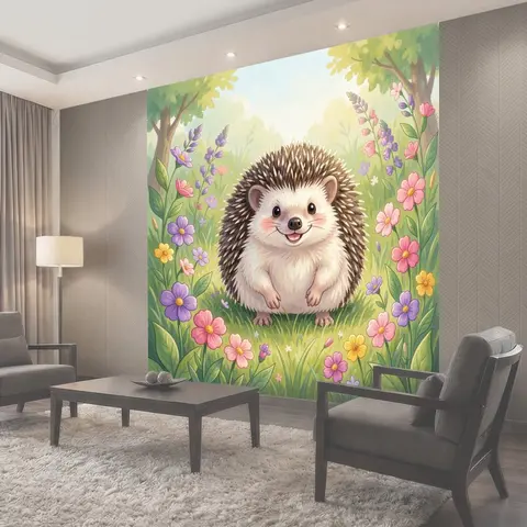 Фотообои Ёжик на цветочной поляне