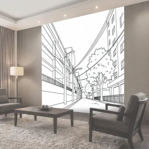 Фотообои Городская улица с деревьями