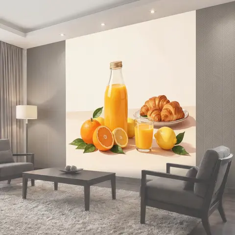 Фотообои Апельсиновый сок и круассаны