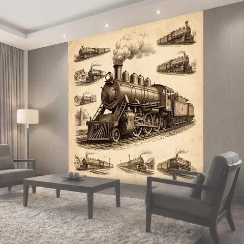 Фотообои Старинный паровоз на железной дороге