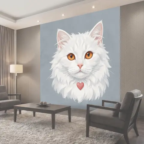 Фотообои Милый белый кот с сердцем