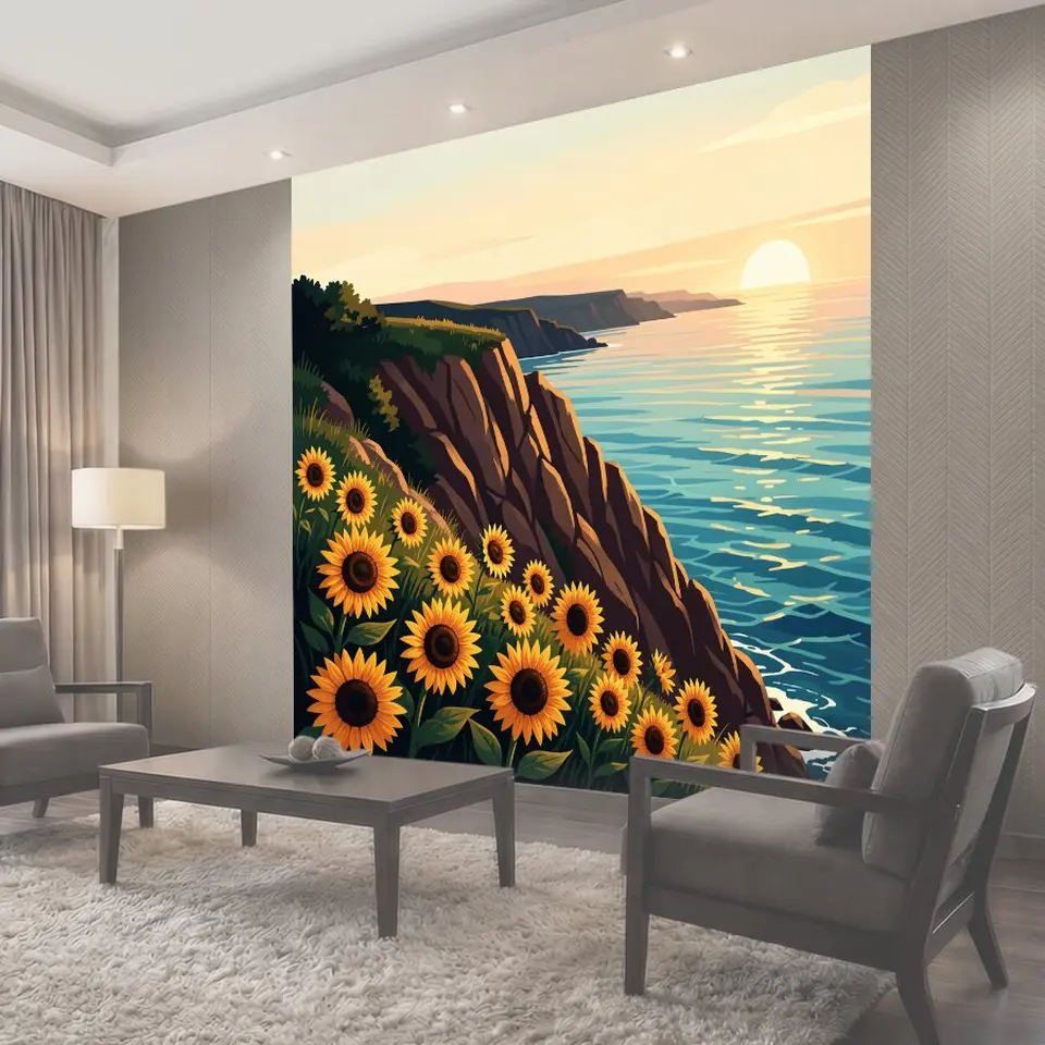Фотообои Подсолнухи на морском утесе