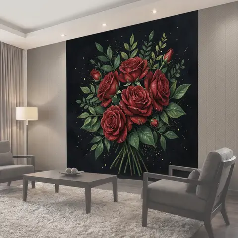 Фотообои Букет бордовых роз на тёмном фоне