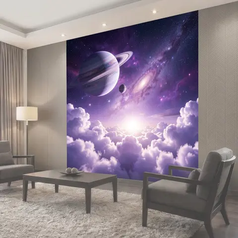 Фотообои Космос с планетами над облаками