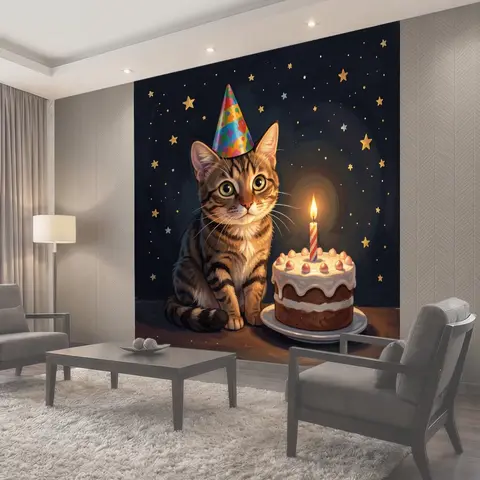 Фотообои Котёнок в праздничном колпаке