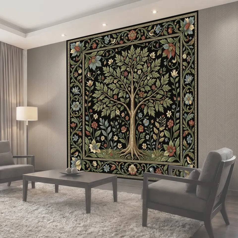 Фотообои Декоративное дерево с цветами и птицами