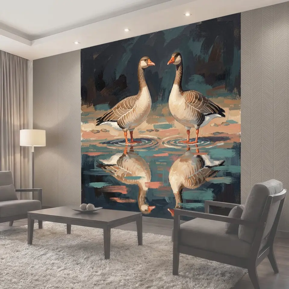 Фотообои Два гуся и отражения