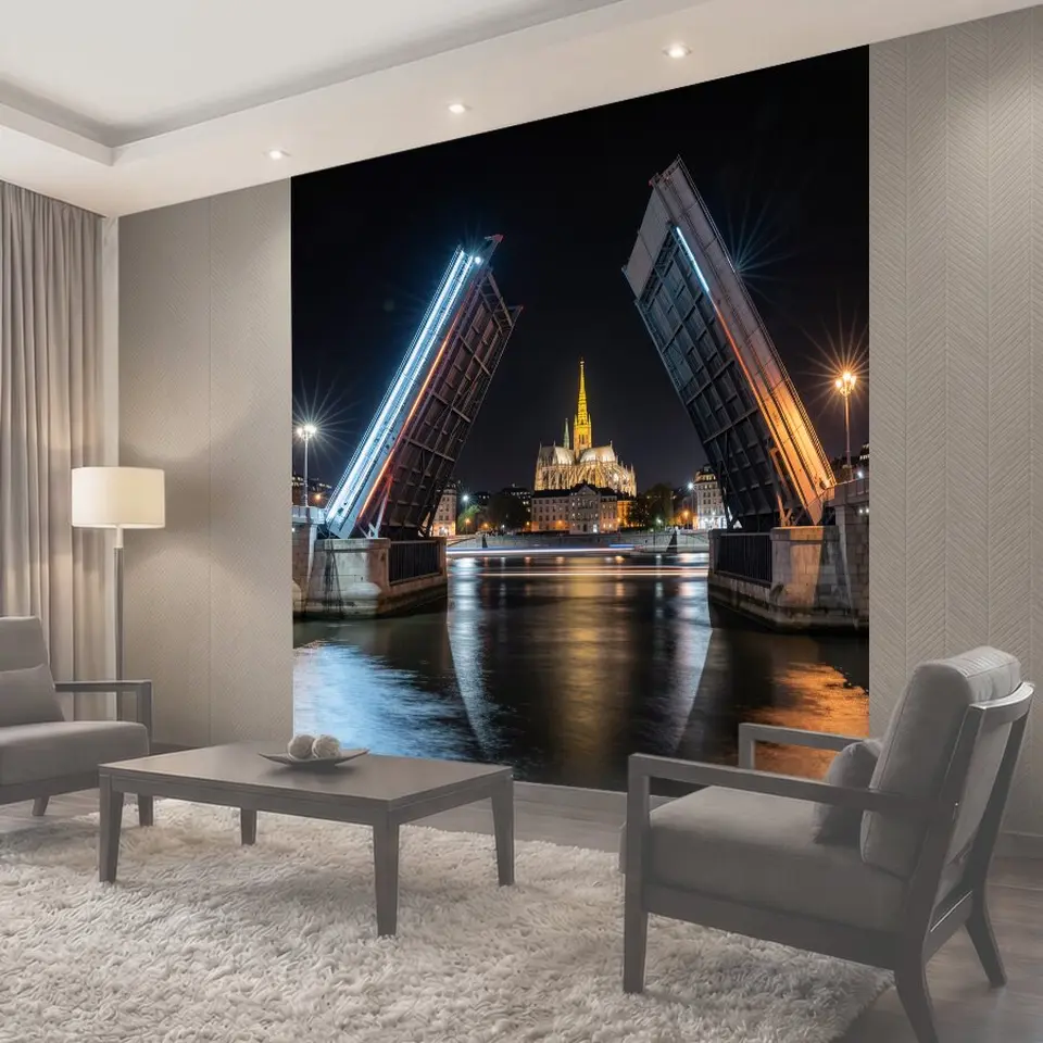 Фотообои Ночной Парижский мост и собор