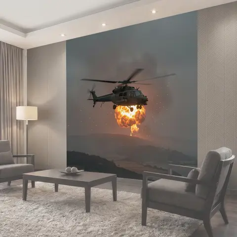 Фотообои Вертолет над взрывом