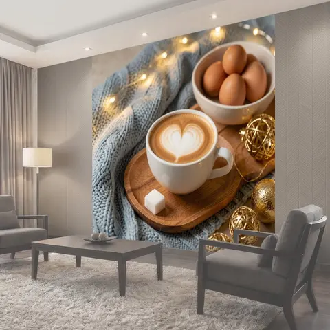 Фотообои Чашка латте и яйца