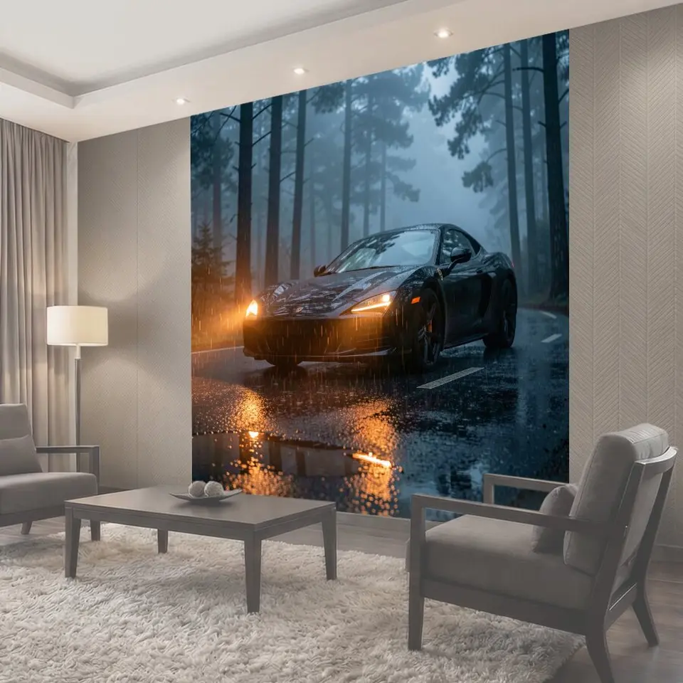 Фотообои Спортивное купе в дождливом лесу