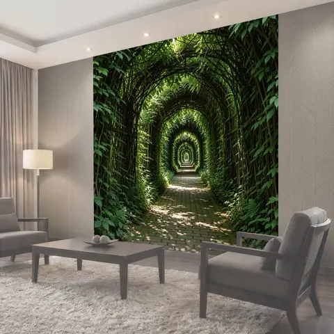 Фотообои Зеленый тоннель из листвы