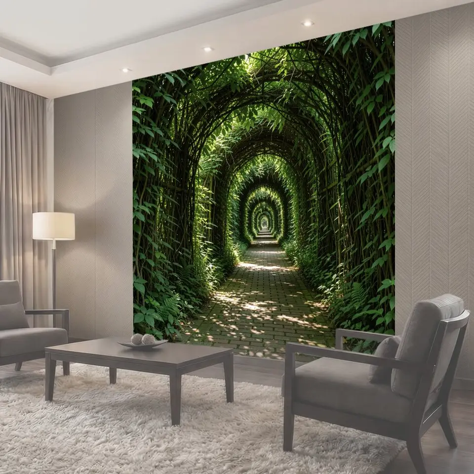 Фотообои Зеленый тоннель из листвы