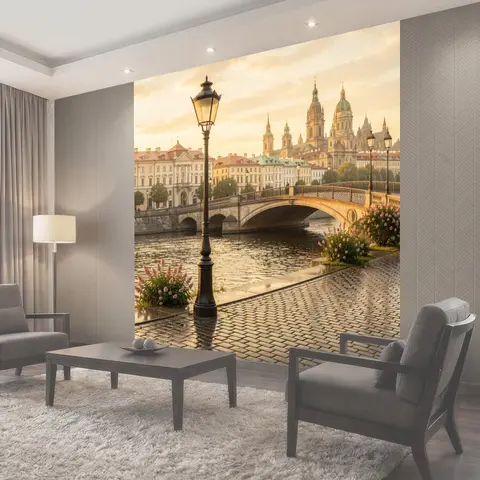 Фотообои Старинный мост над рекой в Праге