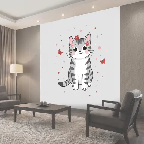 Фотообои Милый котик в цветочках