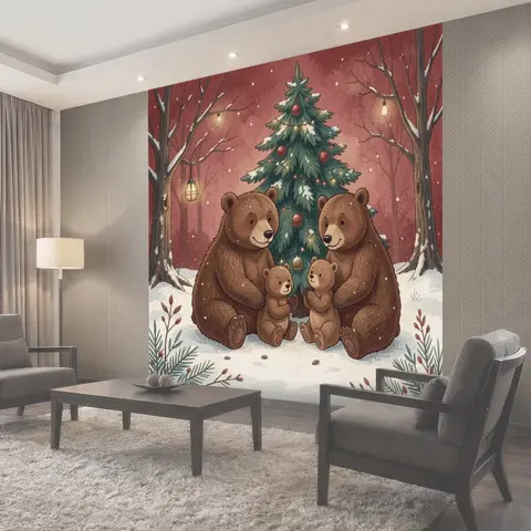 Фотообои Медвежья семья у ели