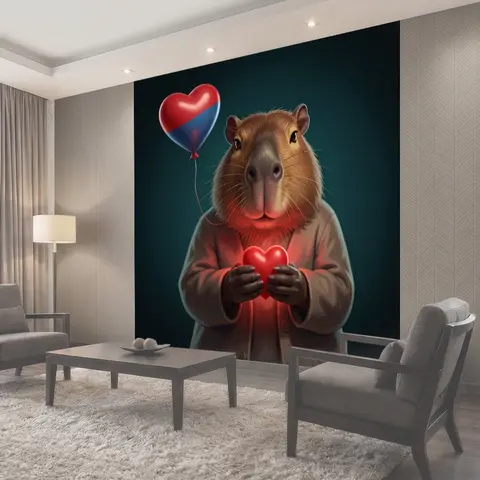 Фотообои Капибара с сердцем и шариком