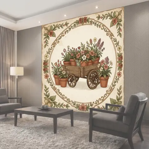 Фотообои Цветы в деревянной тележке