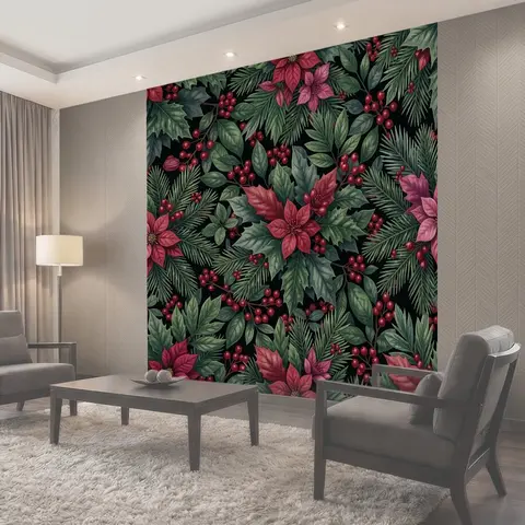 Фотообои Рождественский лесной ботанический паттерн