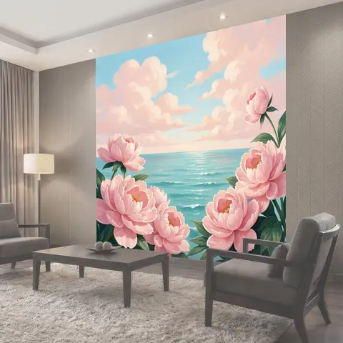 Фотообои Розовые пионы у моря