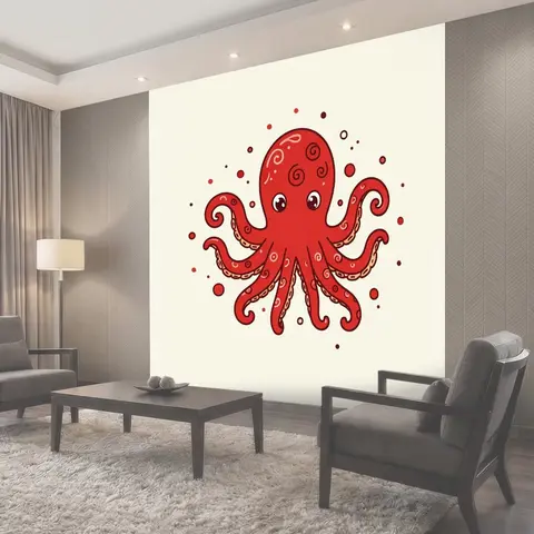 Фотообои Красный осьминог с морскими завитками