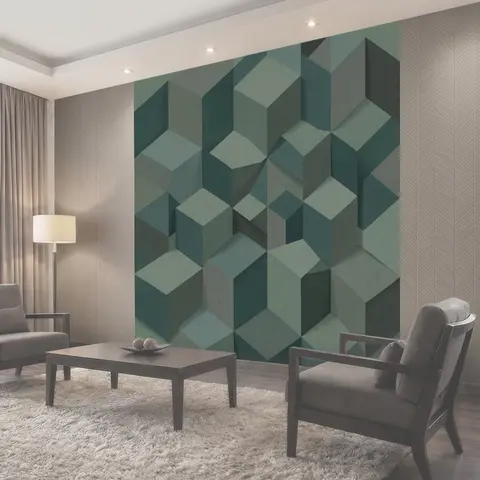 Фотообои Кубический 3D паттерн в бирюзе