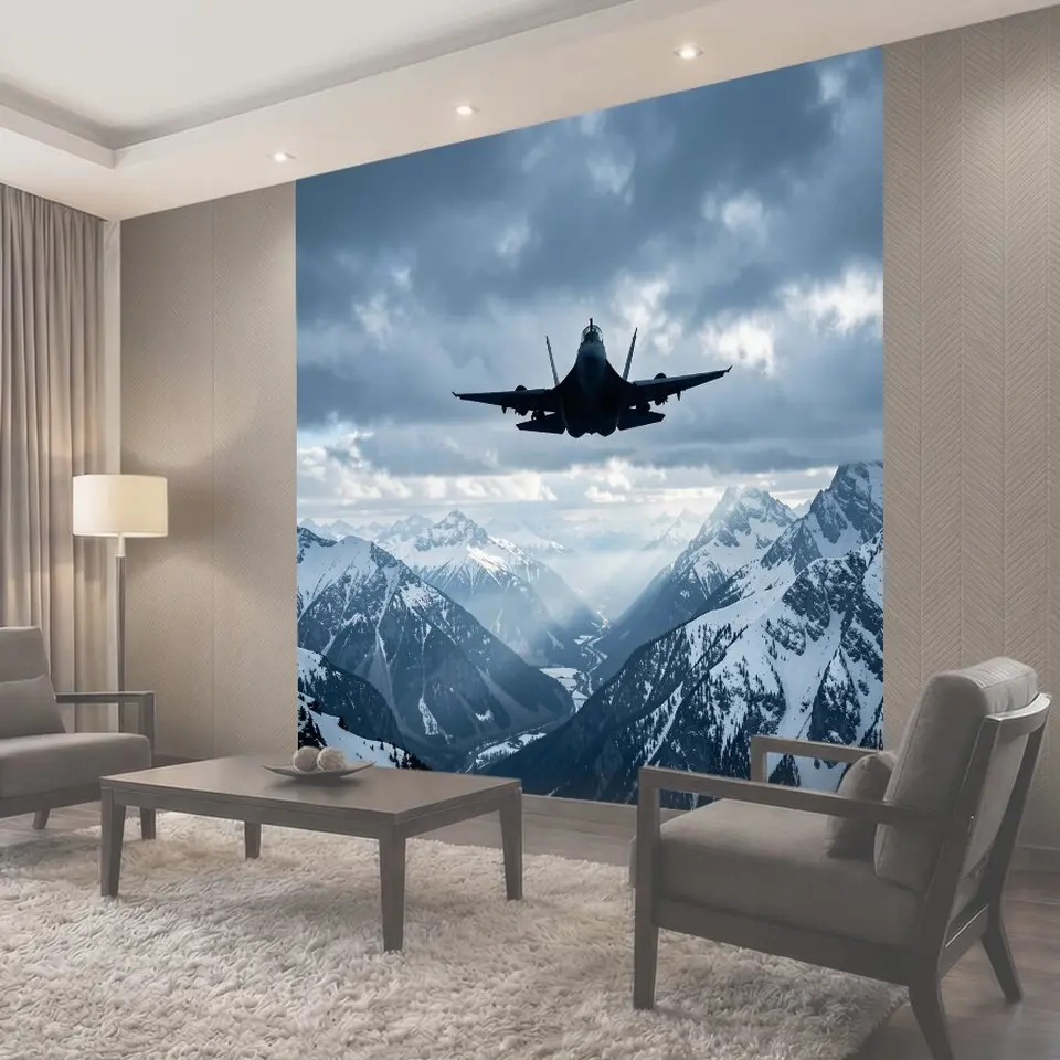 Фотообои Самолёт над заснеженными Альпами