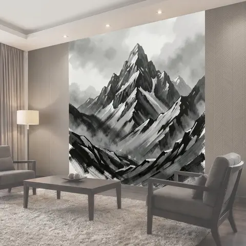 Фотообои Заснеженные горные вершины в тумане