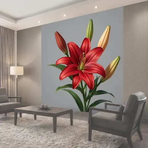 Фотообои Красная лилия с бутонами